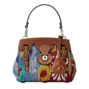 Ralph Lauren MINI SOFT RICKY EMBELLISHED TOP HANDLE BAG IN NAVY MULTI NWT
